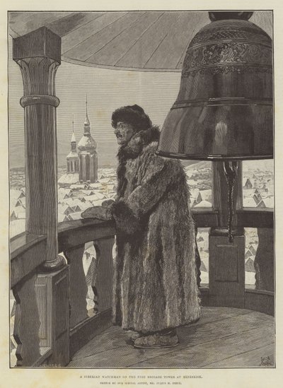 A Siberian Watchman on the Fire Brigade Tower at Yeneseisk by Julius Mandes Price